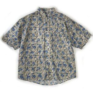 Men's Vintage Porcini Short Sleeve Silk Shirt Size XL Abstract Check Button Up